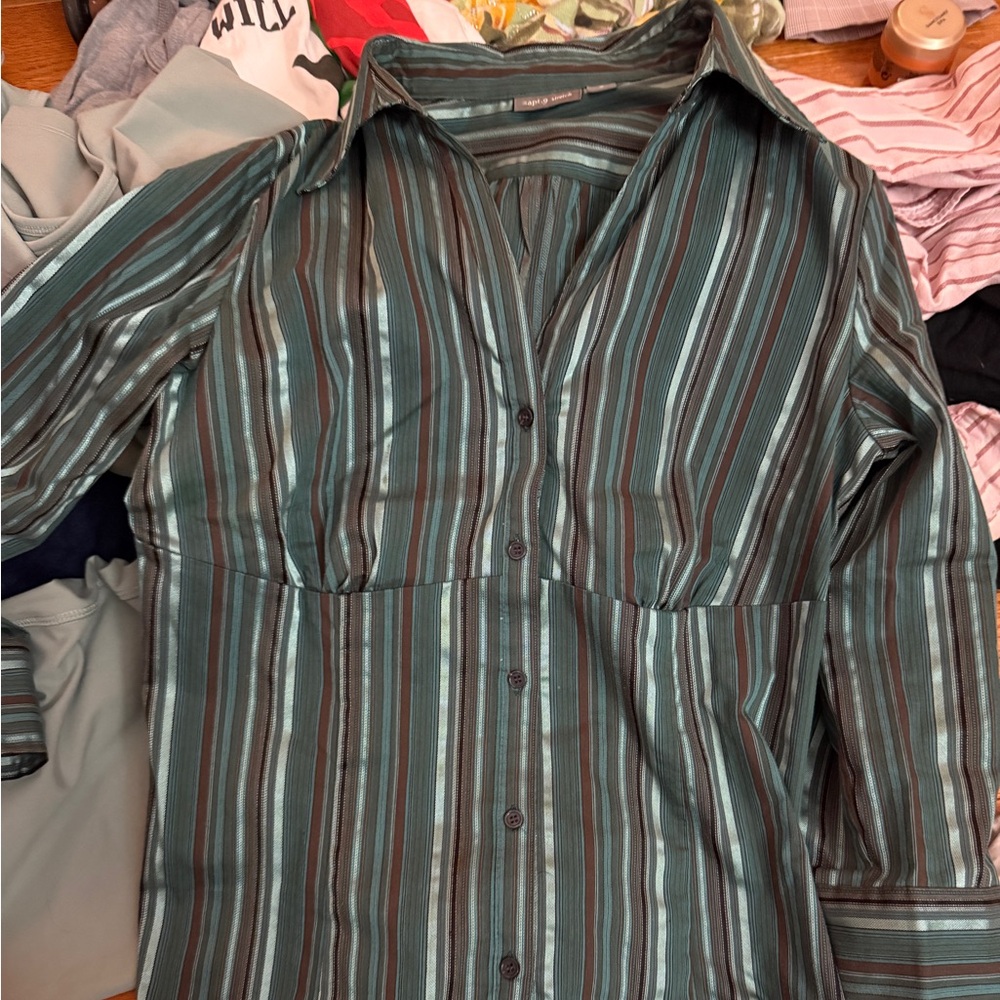 Apt. 9 Green Striped Button Down Shirt